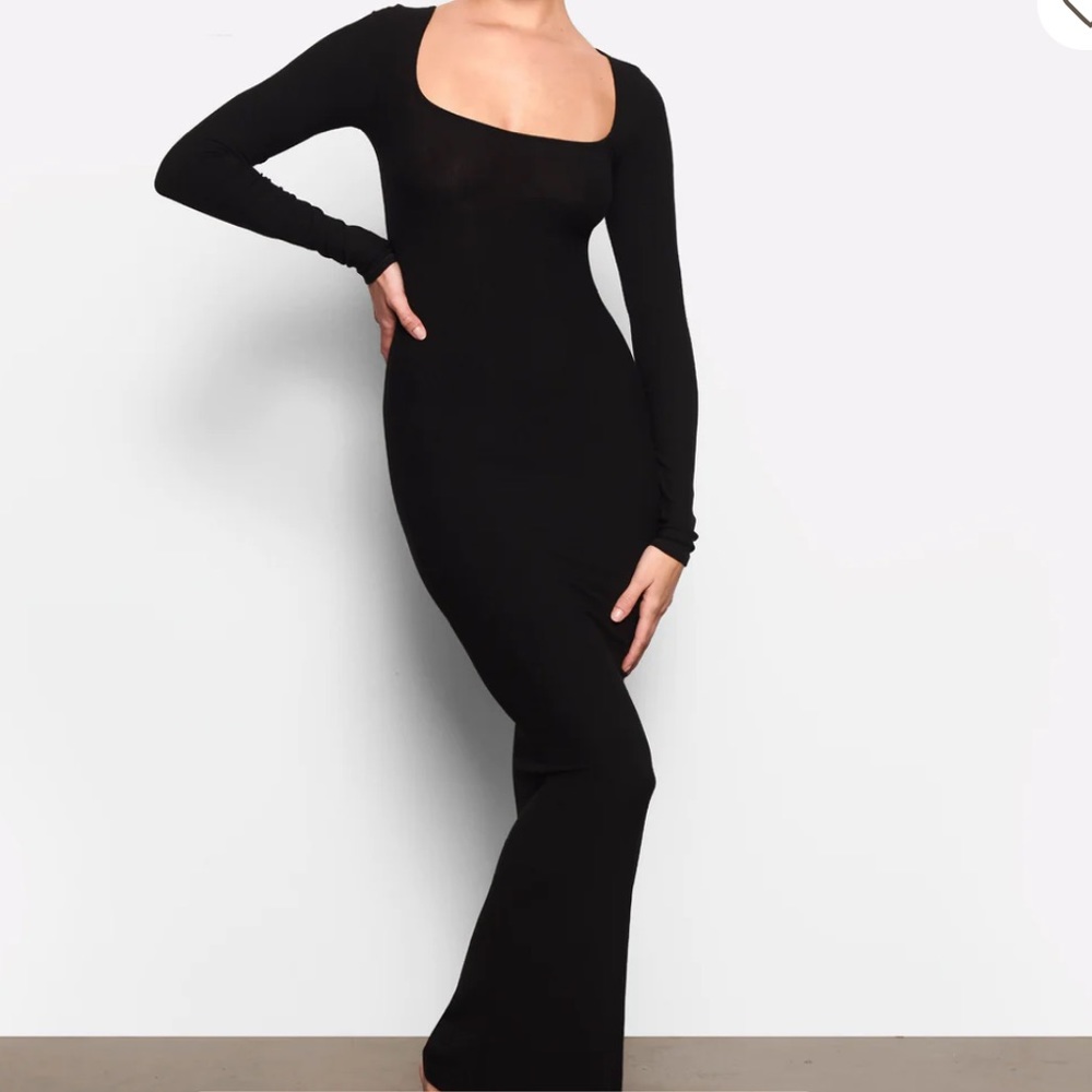 SKIMS Black Ribbed Bodycon Cocktail Dress